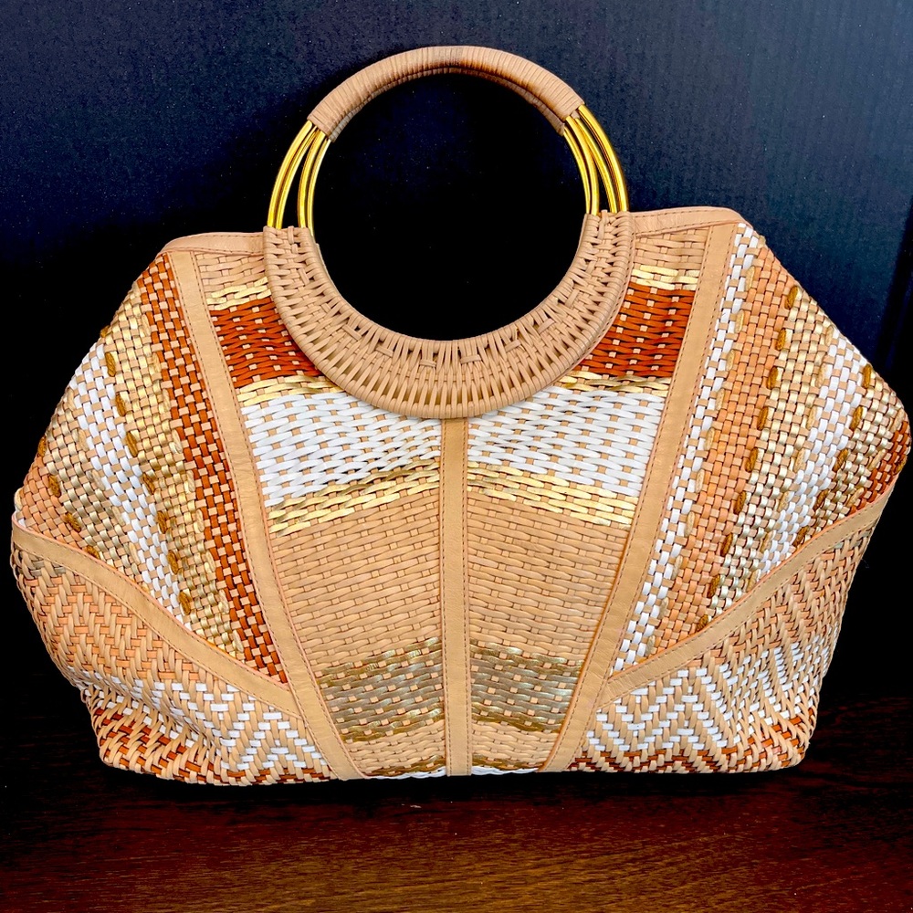 MARIPOSA BY SHARIF, handcrafted for Neiman Marcus, woven leather tote handbag